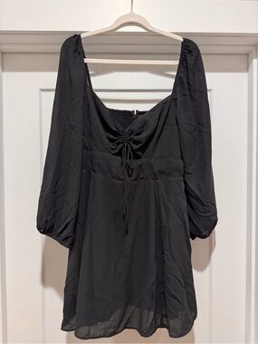 Abercrombie & Fitch Black Puff-Sleeve Square-Neck Mini Dress